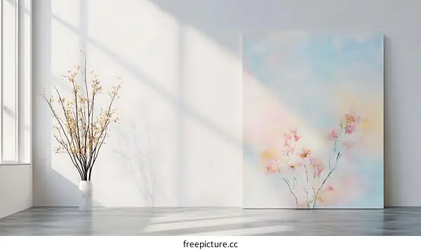 Minimalist White Room with a Floral Canvas