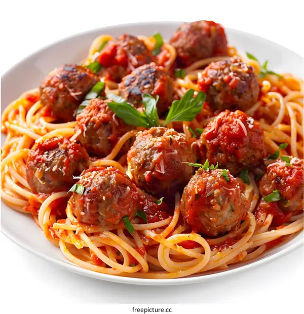 A plate of spaghetti and meatballs