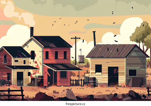 Old Houses in the Countryside with Smoke