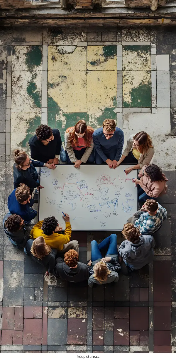 Group of Diverse Students Working on Project Together on Whiteboard
