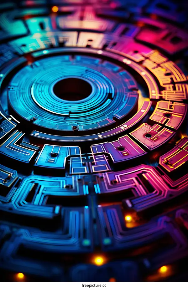 futuristic circuit board with glowing lights