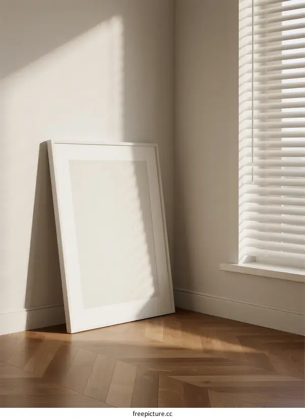 Empty Picture Frame Leaning Against Wall Near Window
