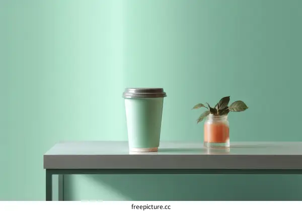 Mint Green Aesthetic Coffee Cup and Small Vase Still Life
