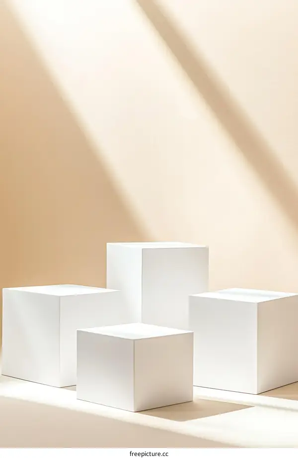 Elegant White Display Cubes Under Natural Light