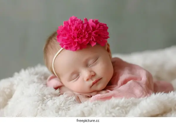 Adorable Newborn Baby Girl Sleeping with Flower Crown
