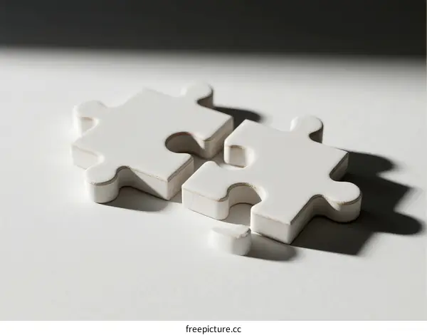 Two White Jigsaw Puzzles on White Surface