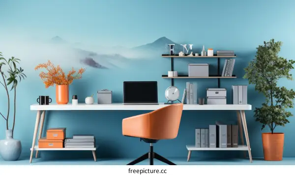 Modern Blue and Orange Home Office Workspace