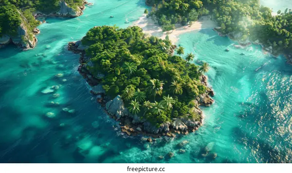 Tropical Island Paradise: White Sand Beach, Coral Reef, and Crystal Clear Water