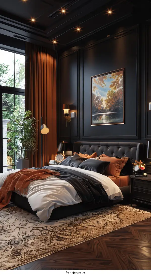 Elegant Dark Bedroom Interior Design