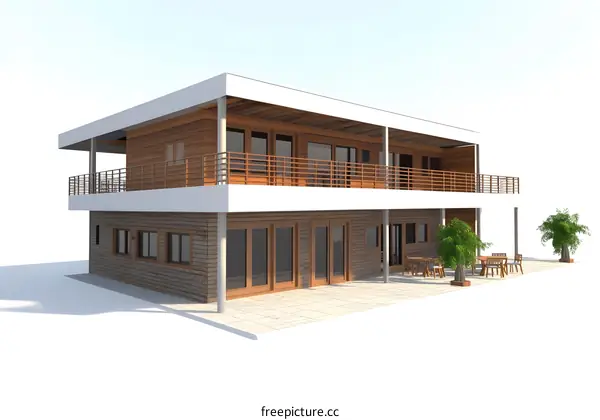 Modern Two Story House with Wooden Siding and Balcony