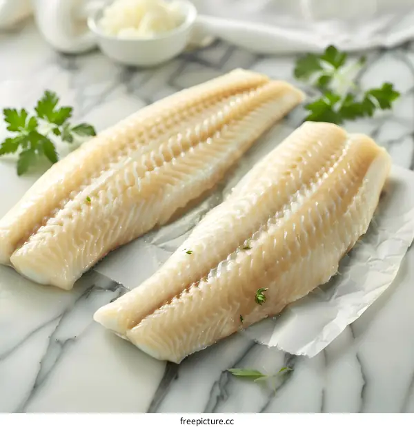 Fresh Cod Fillets on Marble
