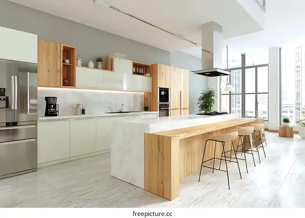 Modern Light Beige and Wooden Kitchen Interior Design