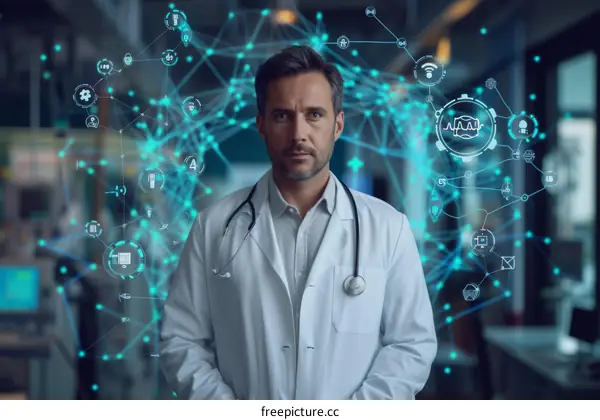 Male Doctor with Futuristic Medical Network