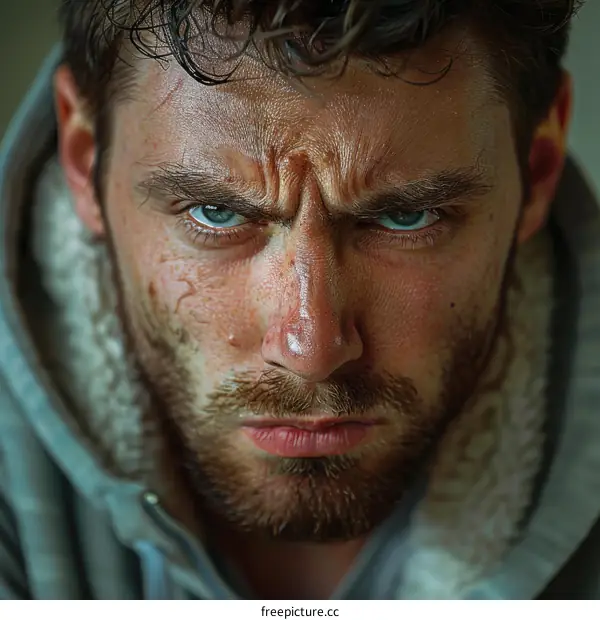 Close-up Portrait of a Man with Intense Expression