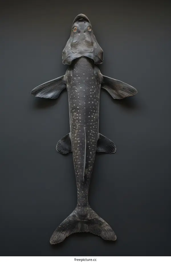 A preserved fish specimen with a black background