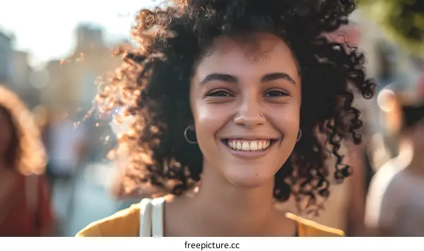 Smiling Woman With Curly Hair