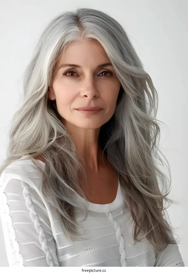portrait of a beautiful mature woman with gray hair