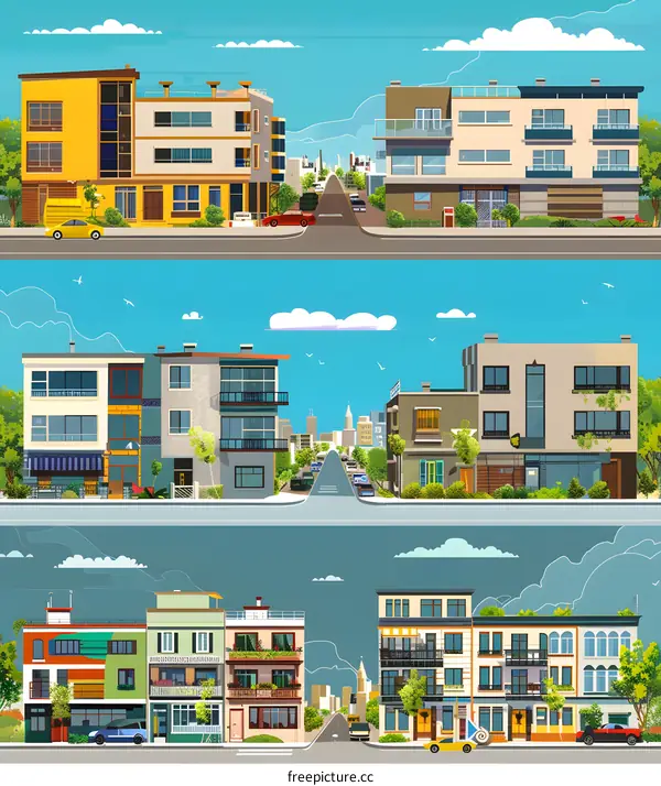 Modern Street Buildings Architecture Illustration