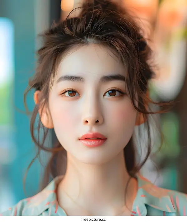 Portrait of a Young Asian Woman with Long Brown Hair