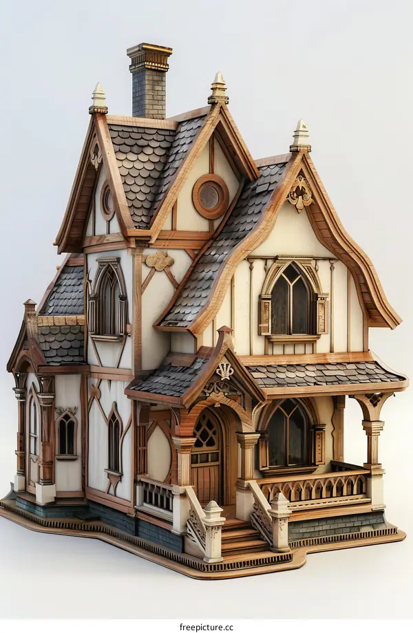 Detailed Wooden Victorian House Model