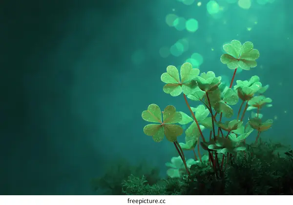 Enchanted Clover Cluster in Teal Light