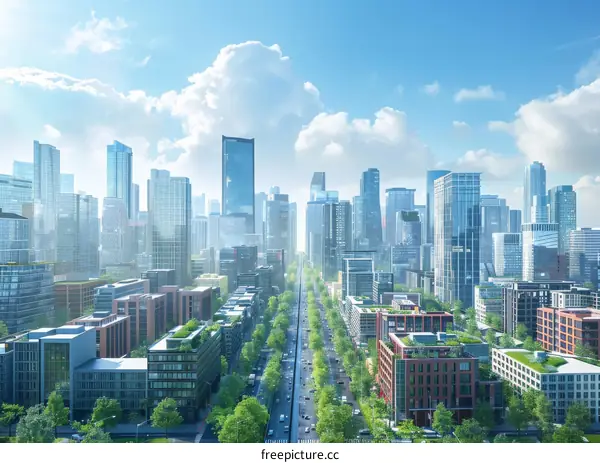 Modern City Skyline with Green Spaces