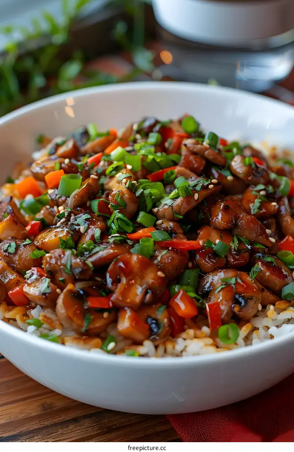 mushroom and bell pepper stir fry with rice