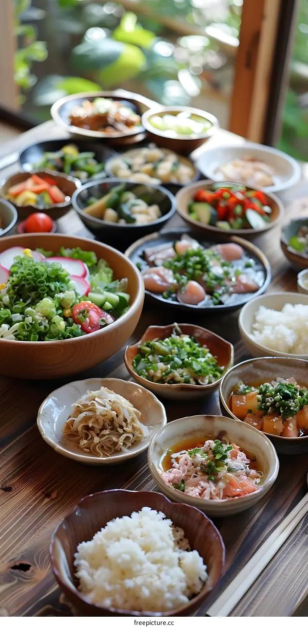 Japanese Food Spread on Table