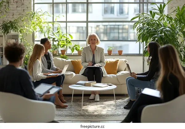 Diverse Group Meeting in Modern Office Setting
