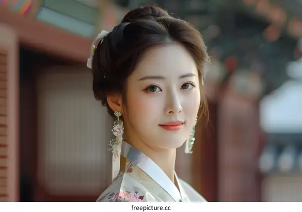 Portrait of a beautiful Korean woman in traditional dress