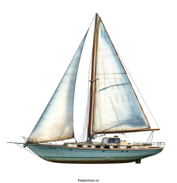 [Transparent Background PNG]Vintage Sailboat Illustration on White Background