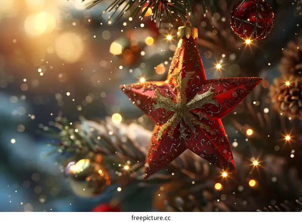 Red Christmas Ornament Hanging on a Tree