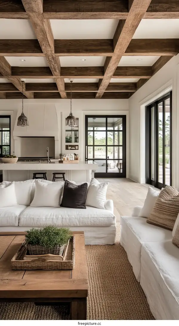Modern Farmhouse Living Room with Exposed Beams