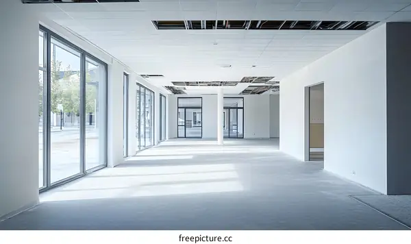 Empty Commercial Building Interior With Windows
