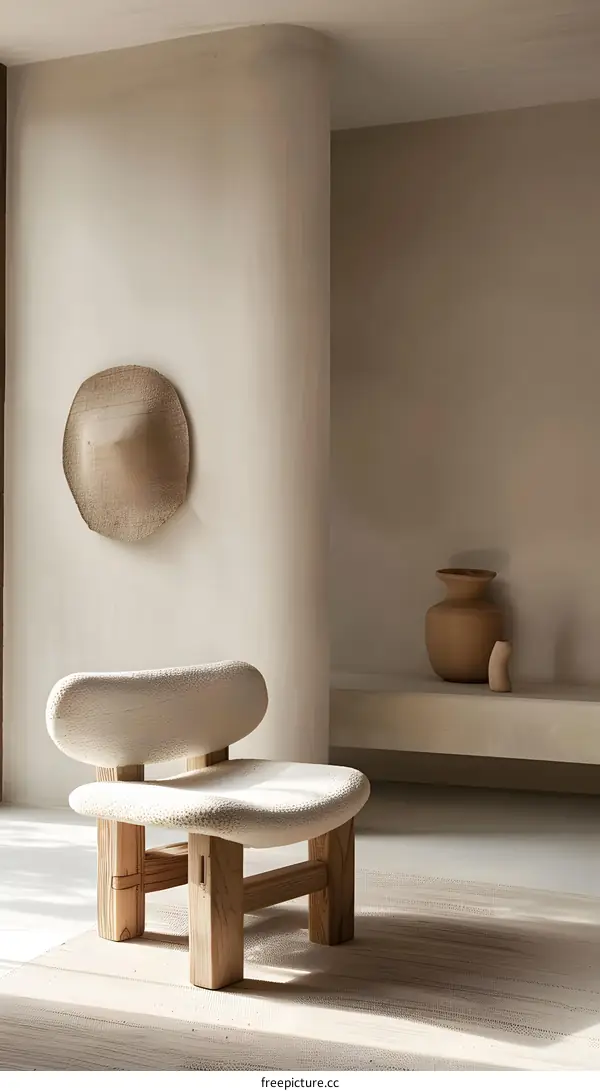 Modern Minimalist Interior Design with Beige Chair and Wall Decoration