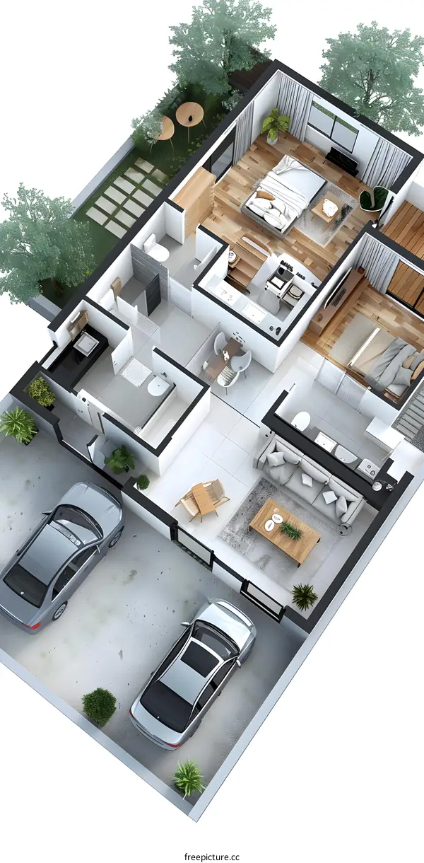 Modern house with 3D rendering