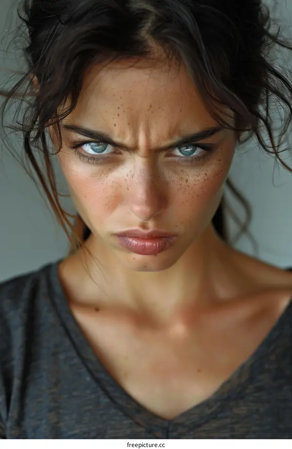 Close-up Portrait of a Woman with an Intense Expression