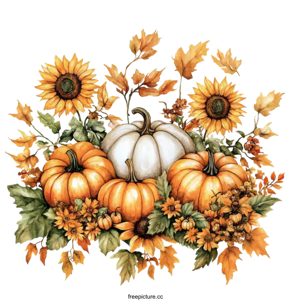 [Transparent Background PNG]Autumn Harvest Floral Arrangement Illustration