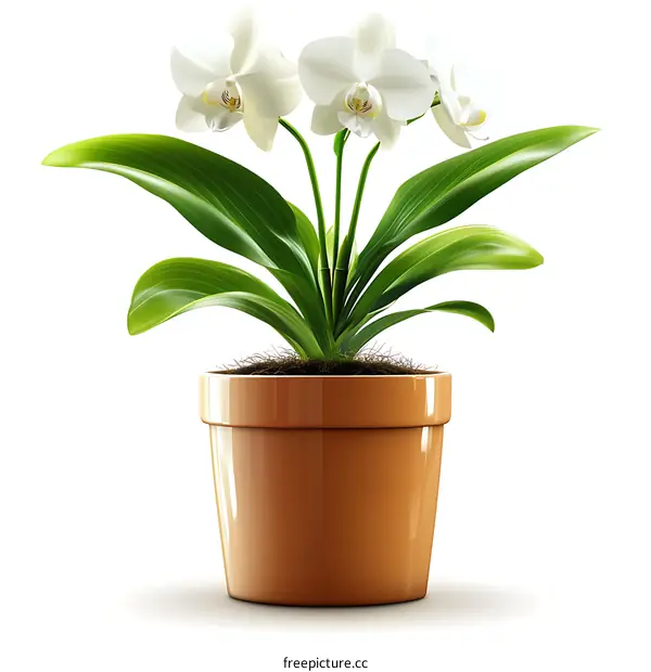 Elegant White Orchid Plant in a Terracotta Pot