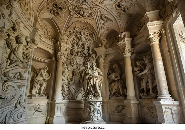 Intricate Baroque Sculpture Detail Inside an Old Church