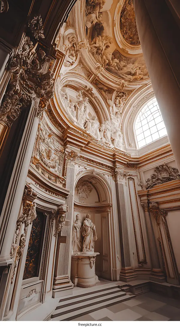 Ornate Interior of a Historical Chapel with Golden Accents