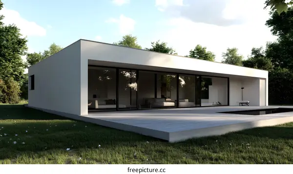 Modern Minimalist House with Pool and Lawn