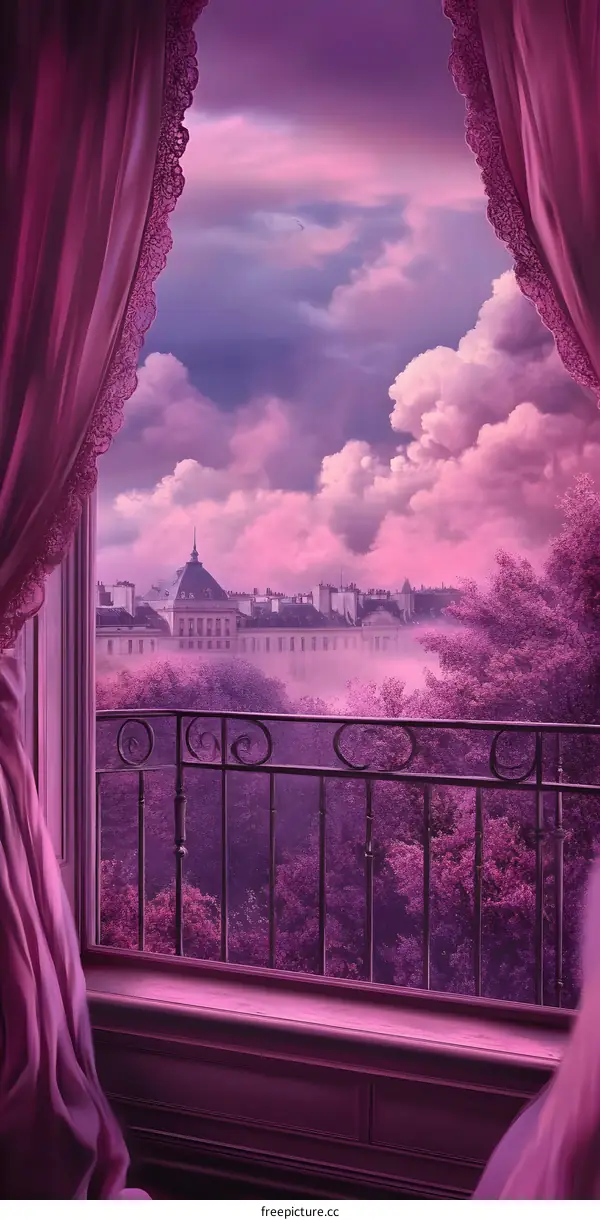 Purple Cityscape View From Window