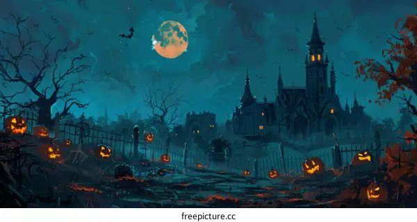 Spooky Halloween Graveyard with Haunted Church