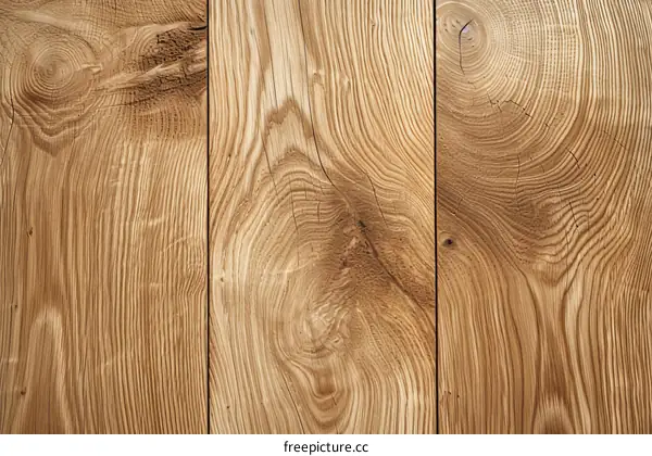 Three wooden planks with knots and growth rings
