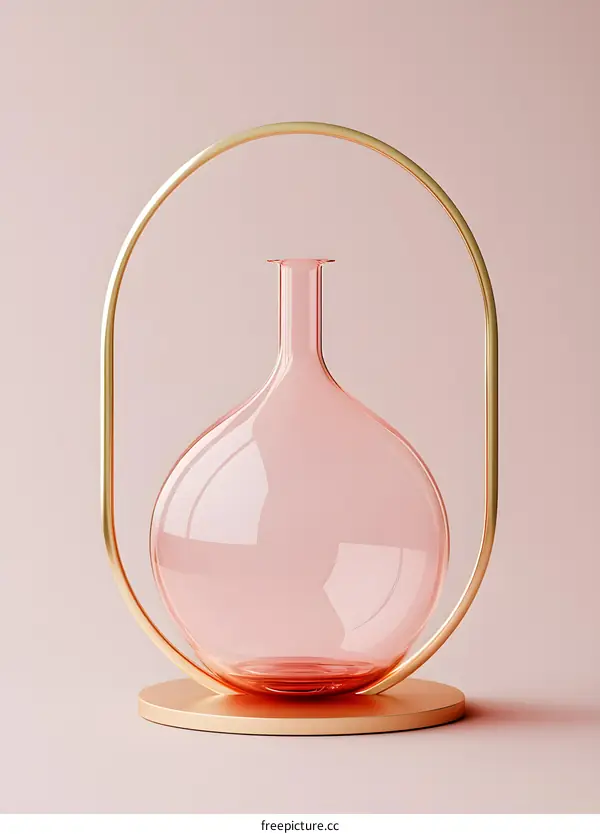 Pink Glass Vase with Golden Stand Minimalist Decoration