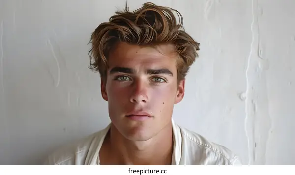 Portrait of a Young Man with Brown Hair and Green Eyes