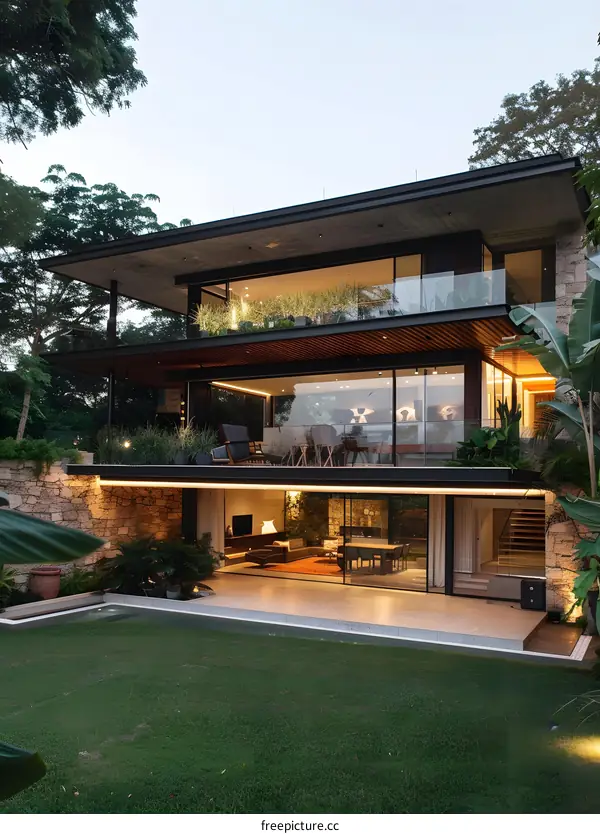 Modern House With Pool And Garden In Front