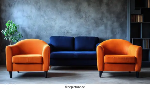 Modern Living Room with Orange and Blue Armchairs