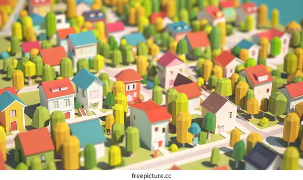 Low Poly Papercraft Illustration Of A Small Town